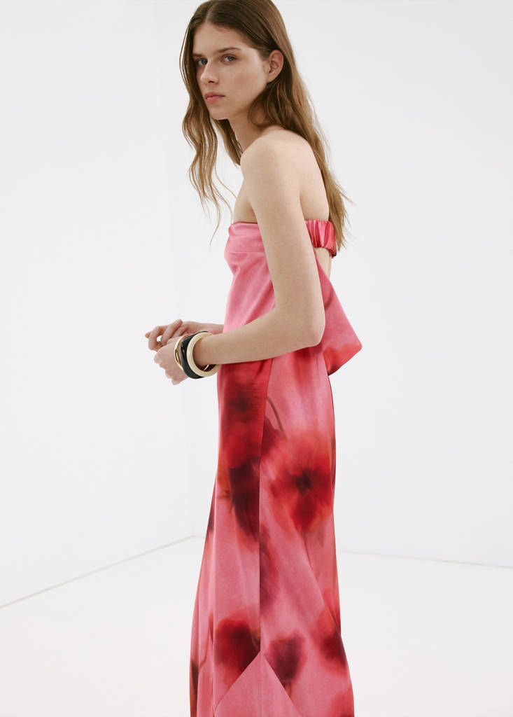 Strapless floral dress — Pastel Pink