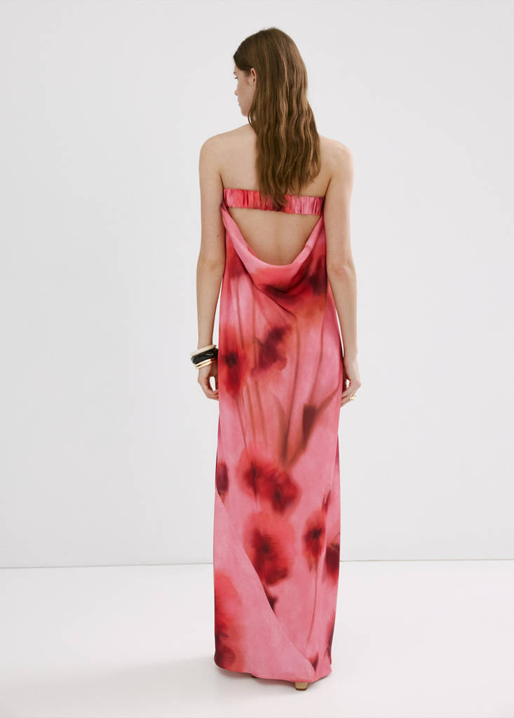 Strapless floral dress — Pastel Pink