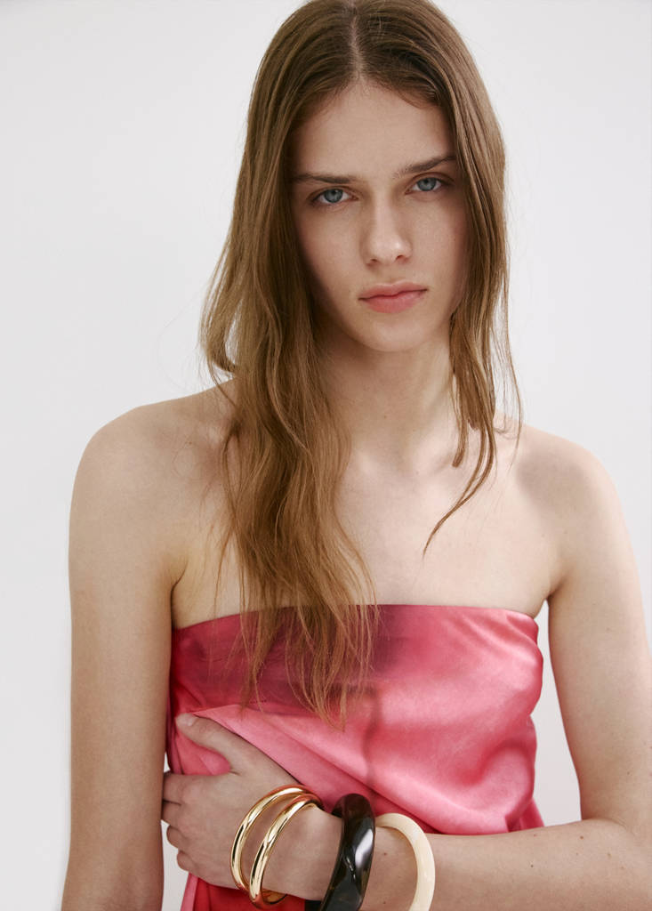 Strapless floral dress — Pastel Pink