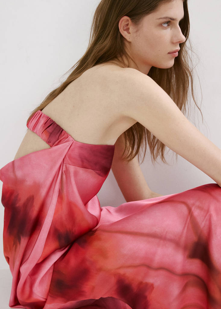 Strapless floral dress — Pastel Pink