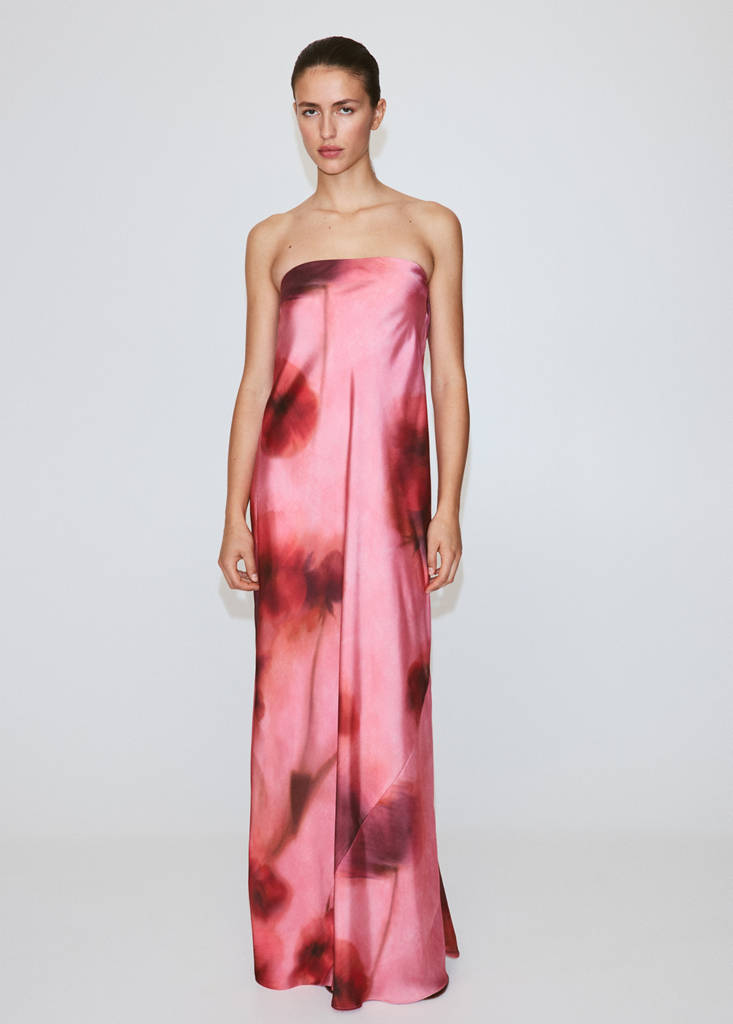 Strapless floral dress — Pastel Pink