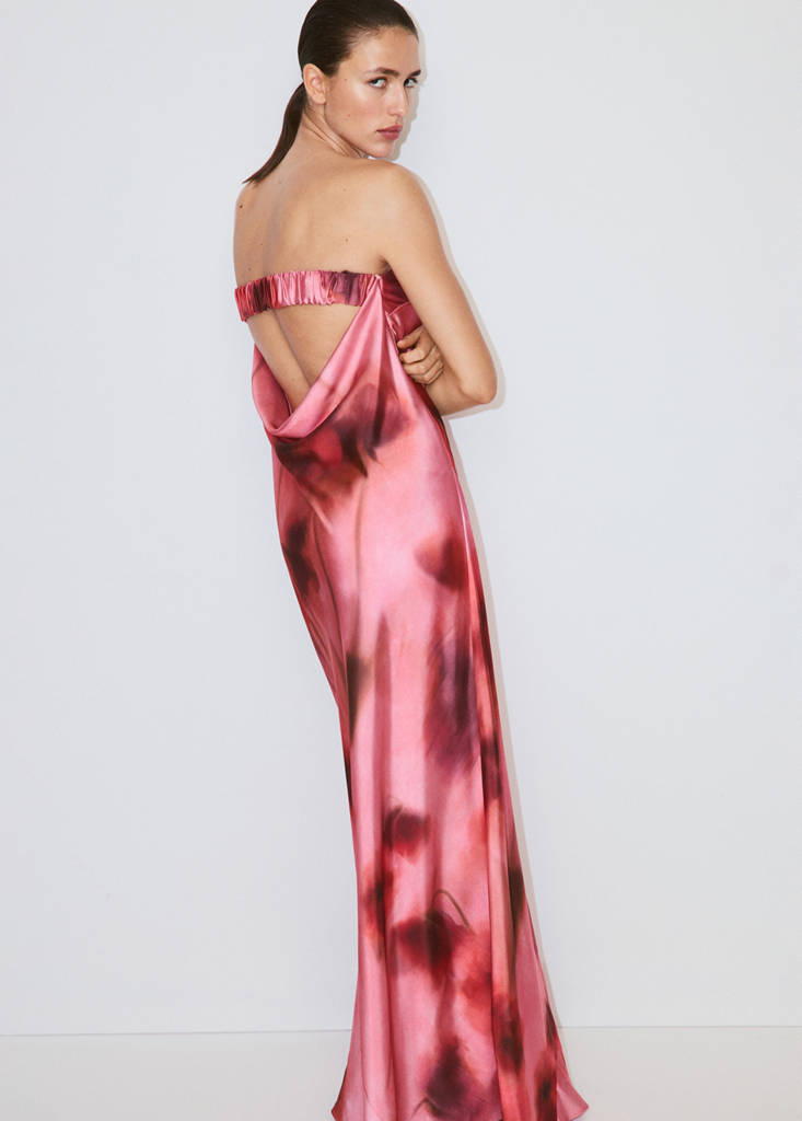 Strapless floral dress — Pastel Pink