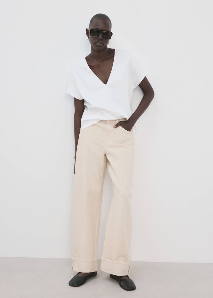 V-neck cotton T-shirt — White
