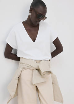 V-neck cotton T-shirt — White 1