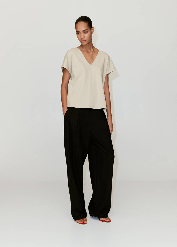 V-neck cotton T-shirt — Light/Pastel Grey