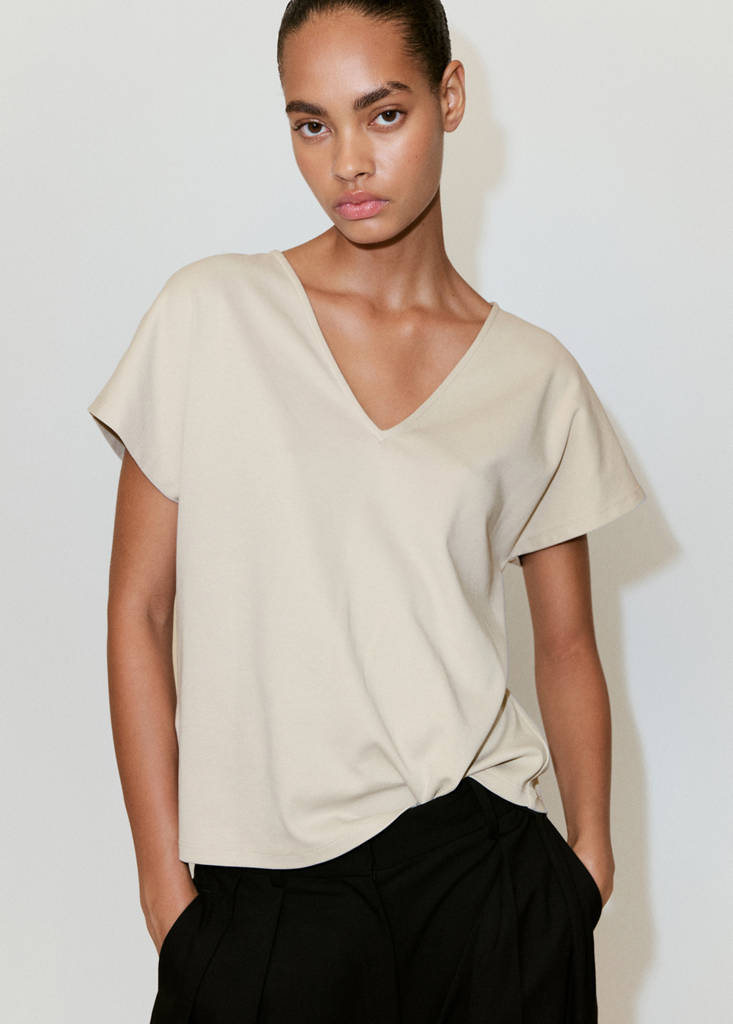 V-neck cotton T-shirt — Light/Pastel Grey
