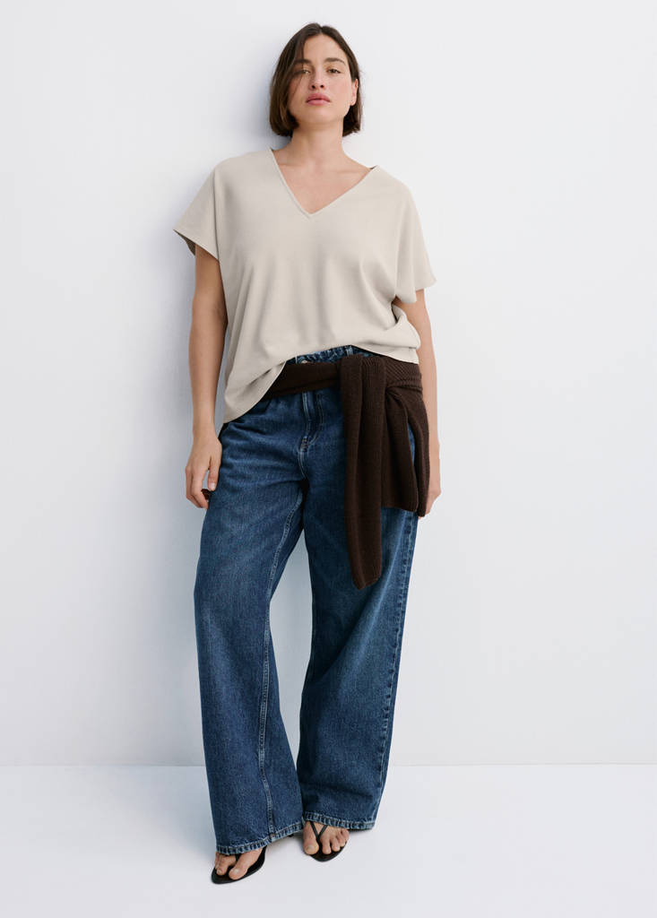 V-neck cotton T-shirt — Light/Pastel Grey