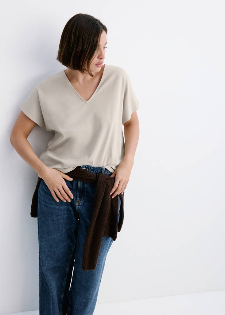 V-neck cotton T-shirt — Light/Pastel Grey