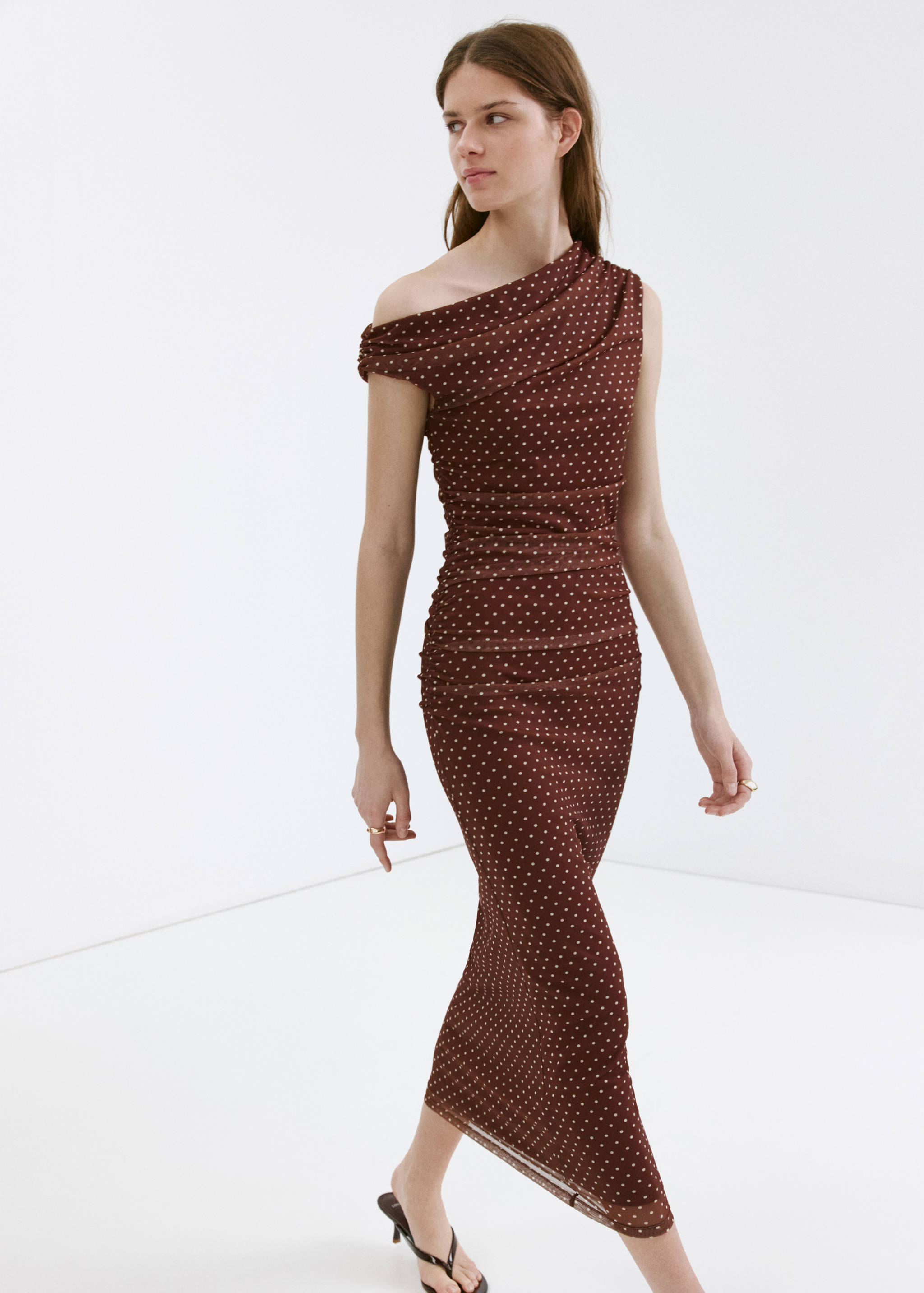 Fitted polka dot midi dress - Medium plane