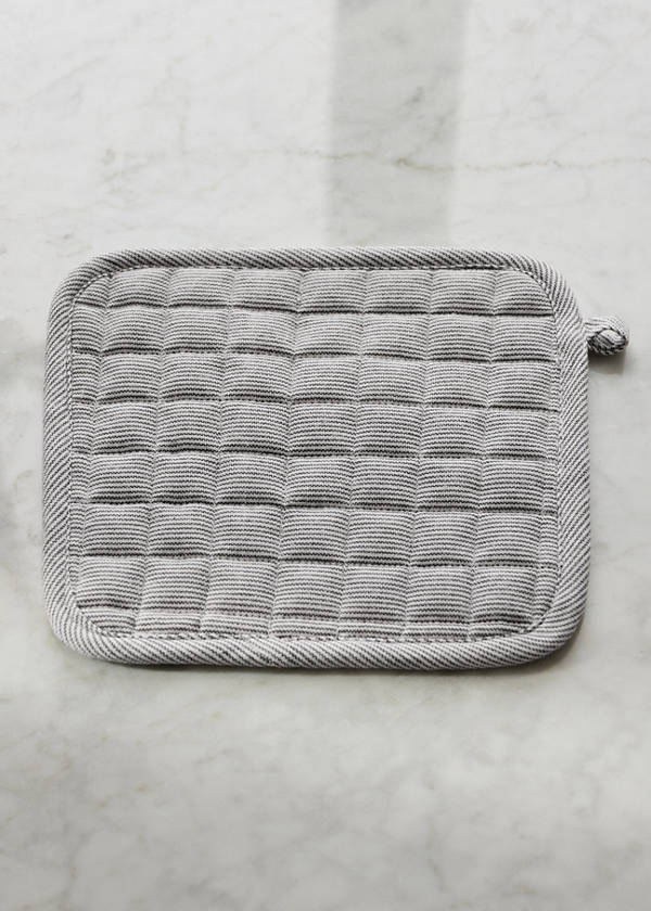 Striped printed cotton oven mitt — Grey