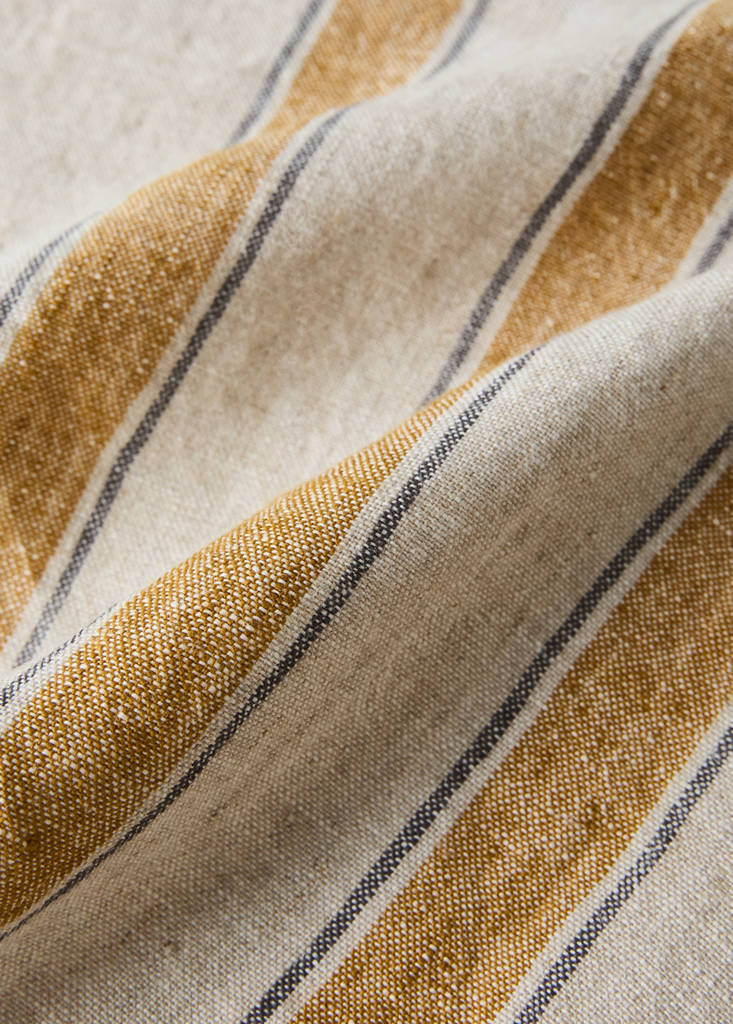 Linen tea towel with contrast stripe — Ochre