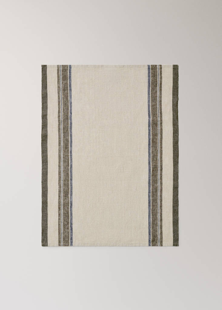 Linen tea towel with contrast stripe — Green