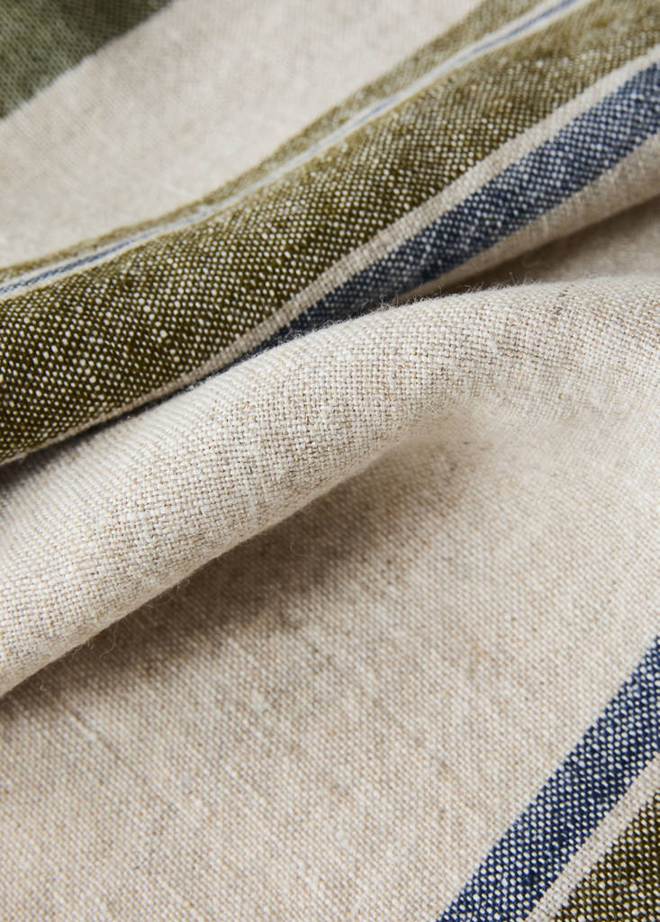 Linen tea towel with contrast stripe — Green