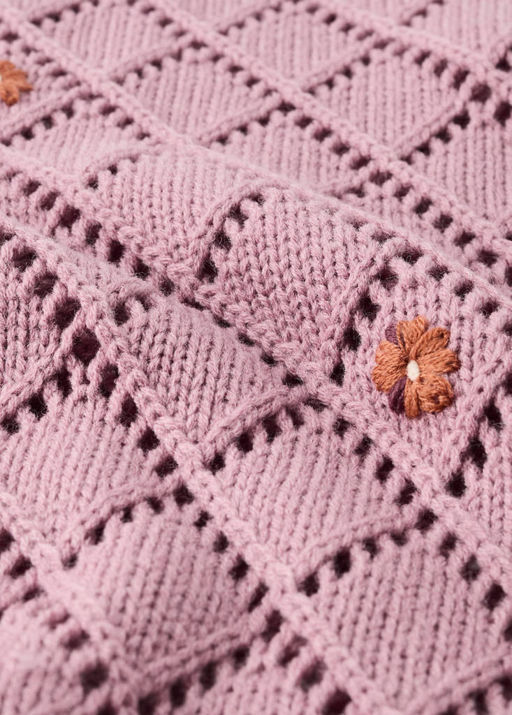Floral knitted wool-blend blanket — Light/Pastel Purple