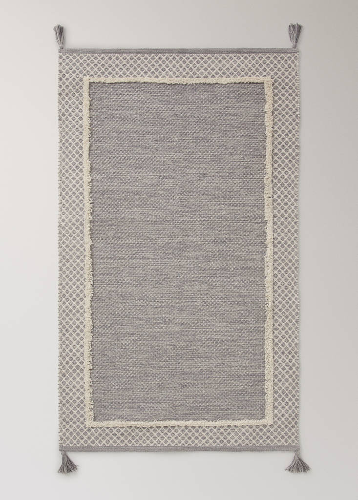 Jacquard cotton rug with fringed border — Grey