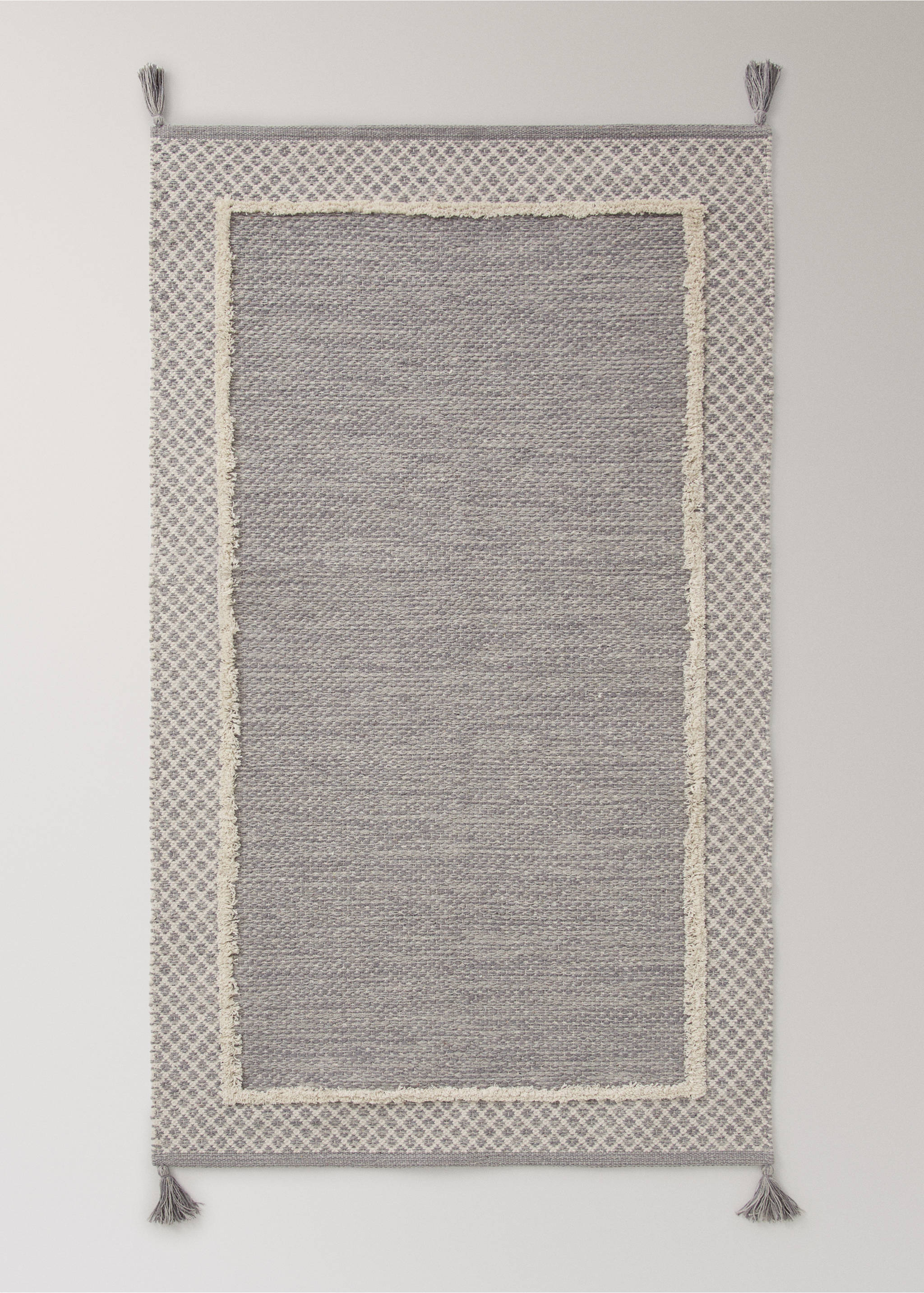 Jacquard cotton rug with fringed border - Article without model, Grey. Ref: 37021489-00.