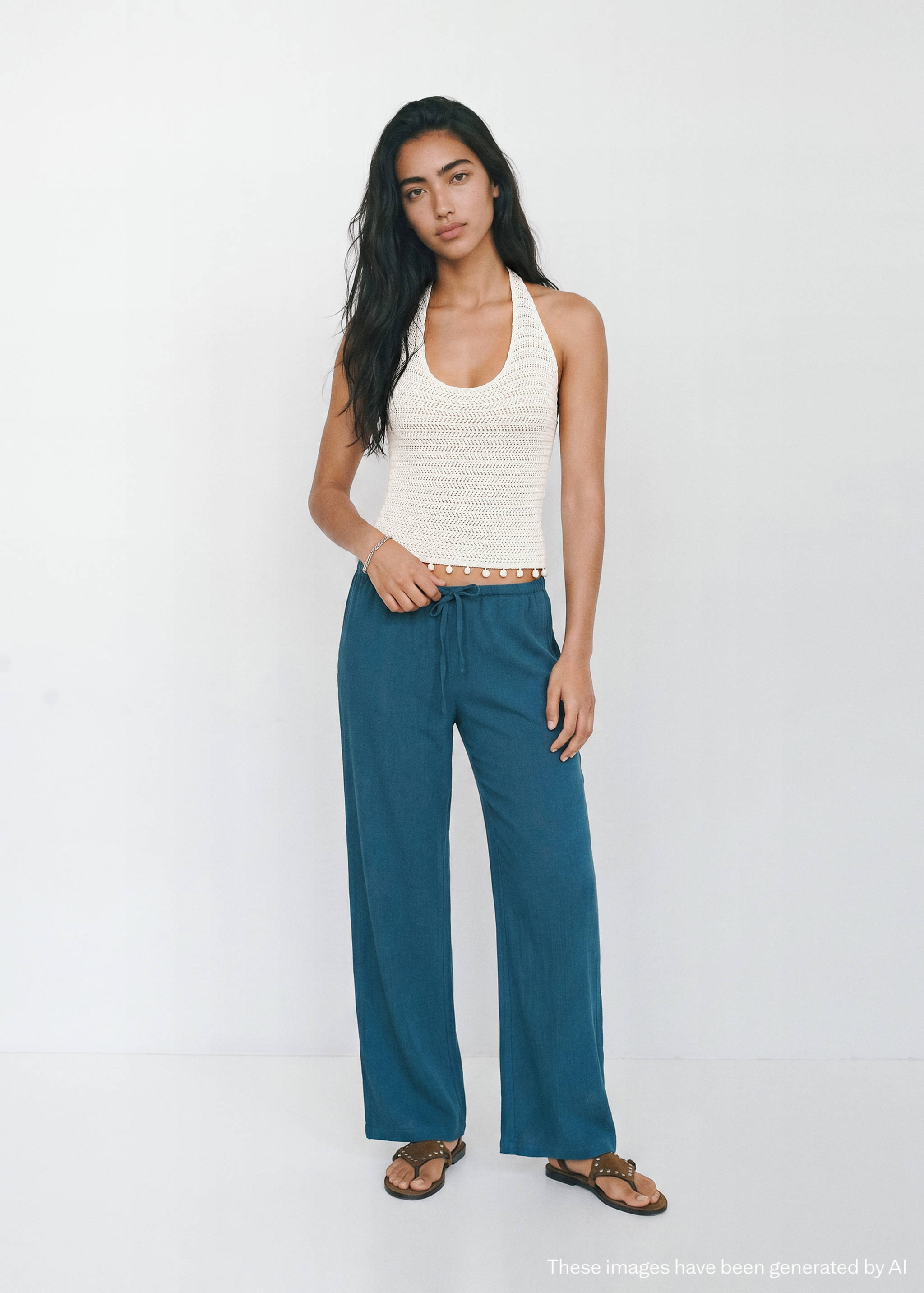 Halter top with bead detail - General plane
