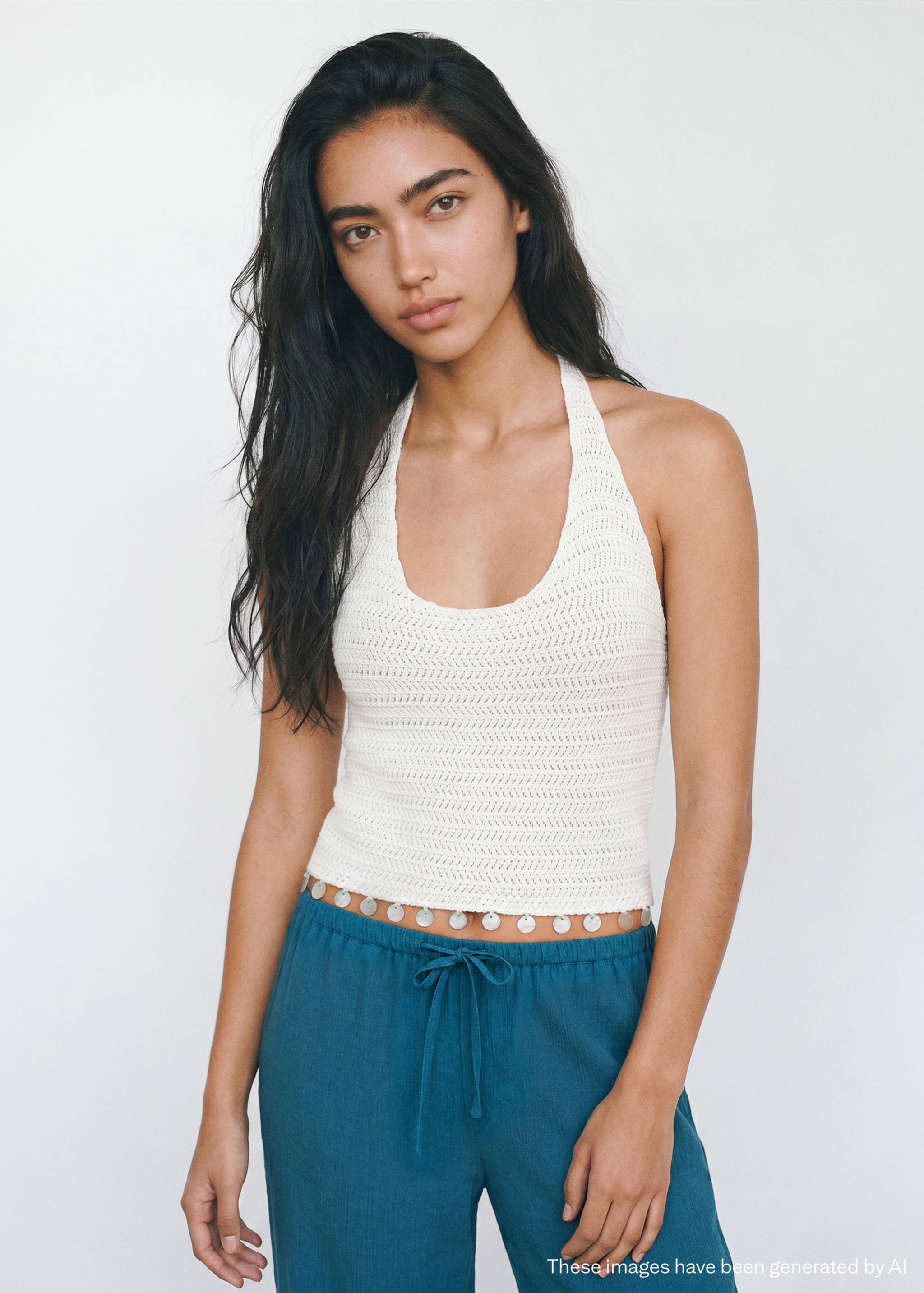 Top halter detalle abalorios - Plano medio, Blanco. Ref: 37021511-00.