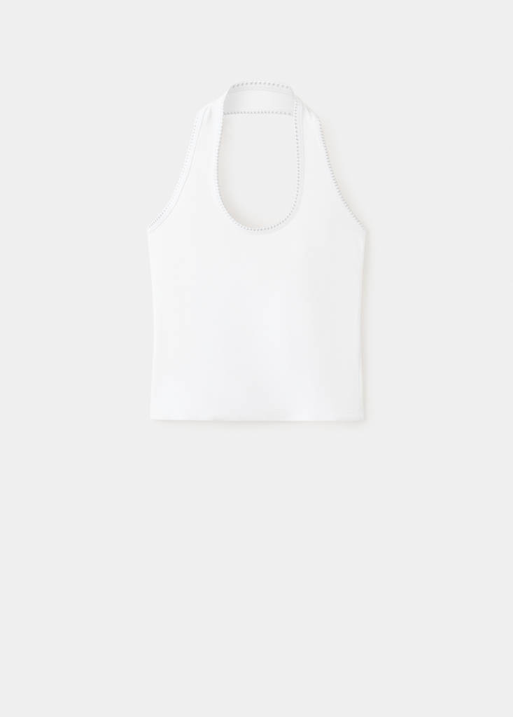 Halter top with embroidered details — Off White