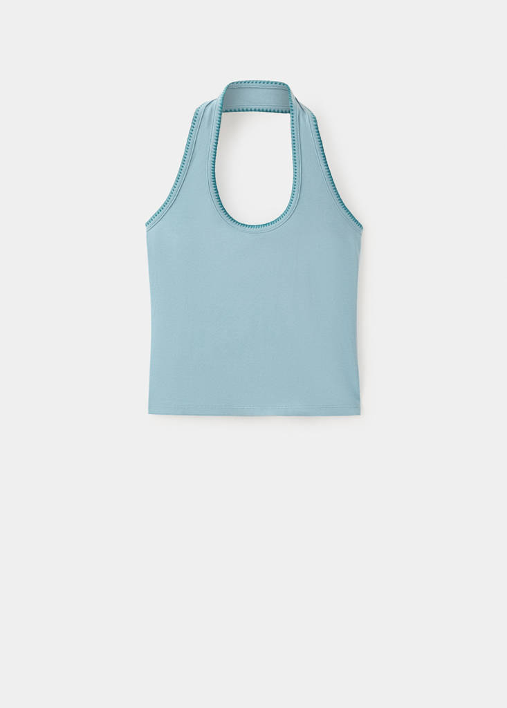 Halter top with embroidered details — Turquoise