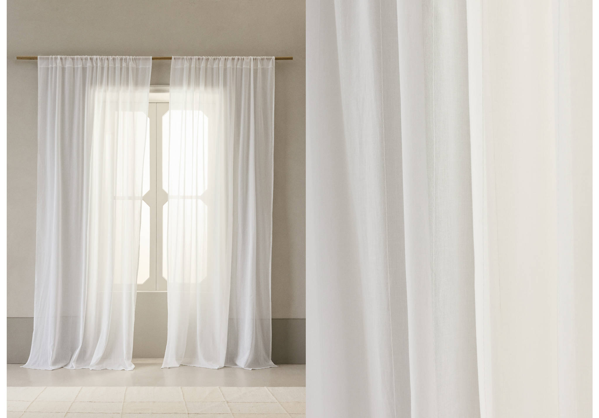 Cotton voile curtain with striped texture and low transparency - Panoramic plane