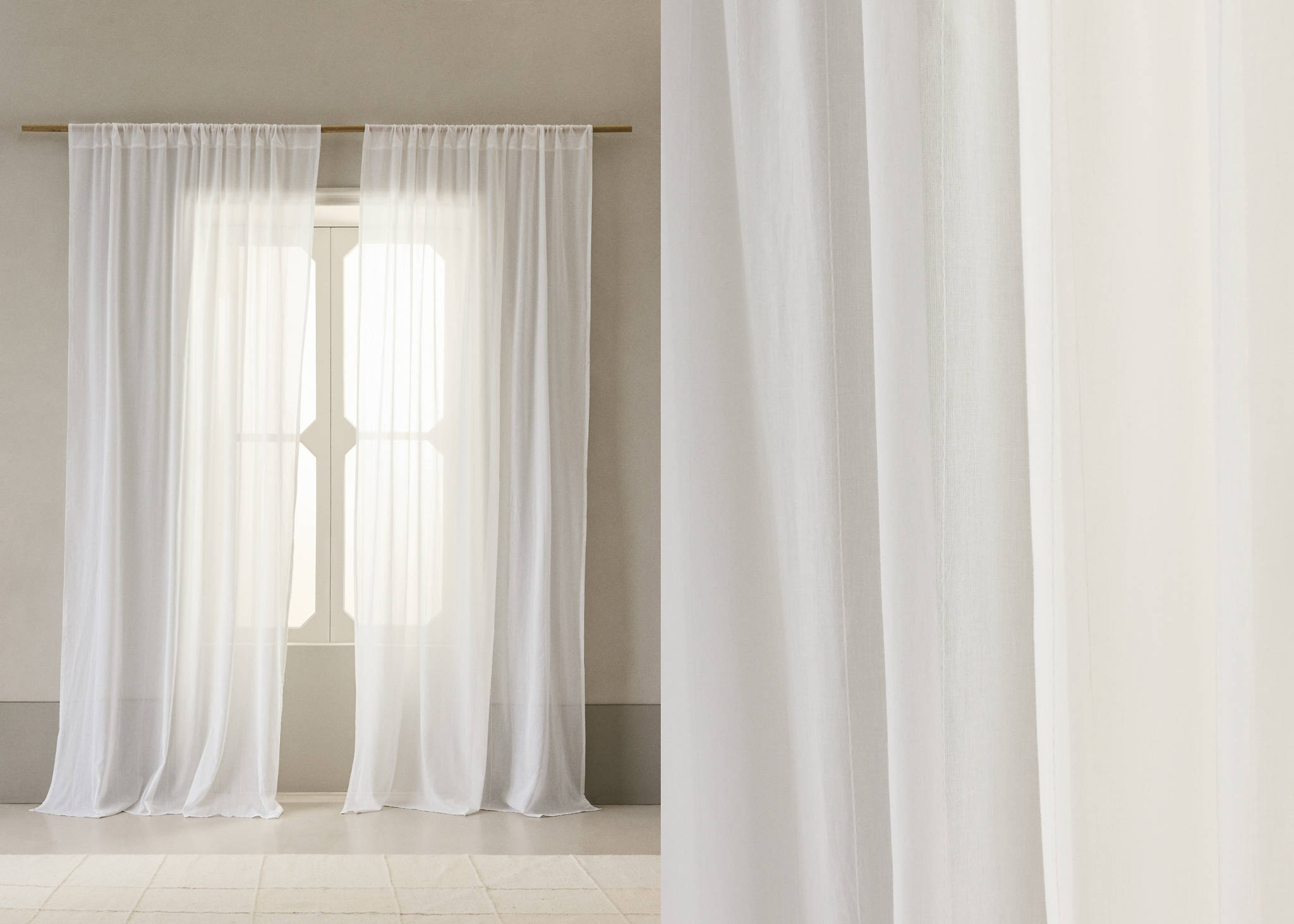 Cotton voile curtain with striped texture and low transparency - Panoramic plane