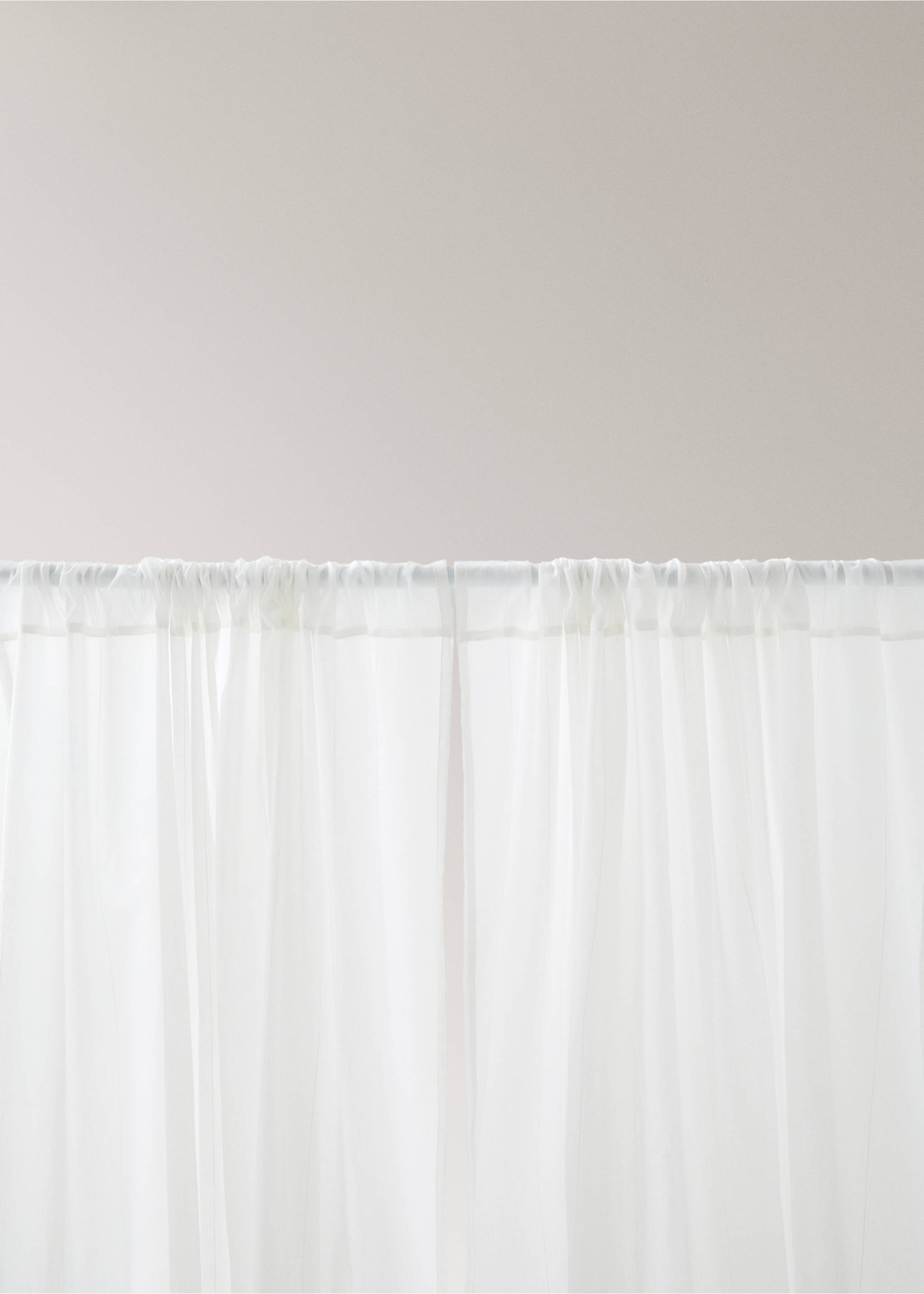 Cotton voile curtain with striped texture and low transparency - Details of the article 2, Off White. Ref: 37021517-00.