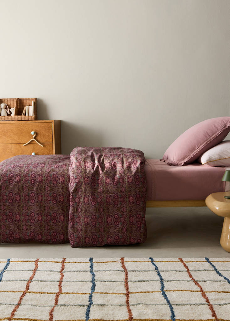 Printed floral percale cotton duvet cover for a 90 cm bed — Plum