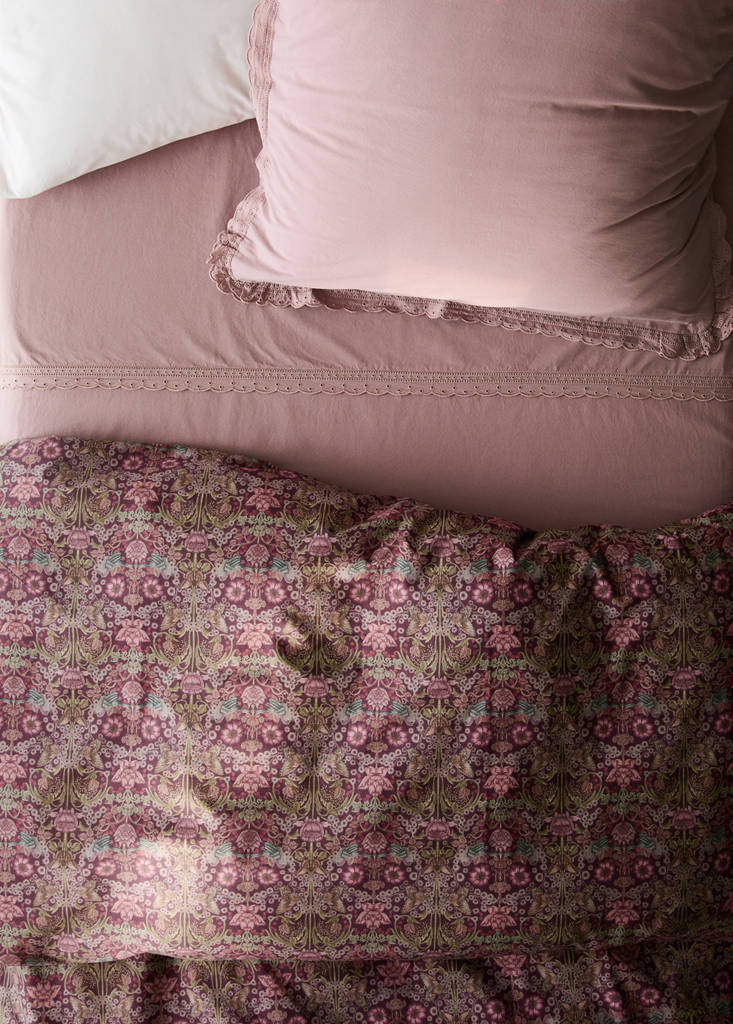 Printed floral percale cotton duvet cover for a 90 cm bed — Plum
