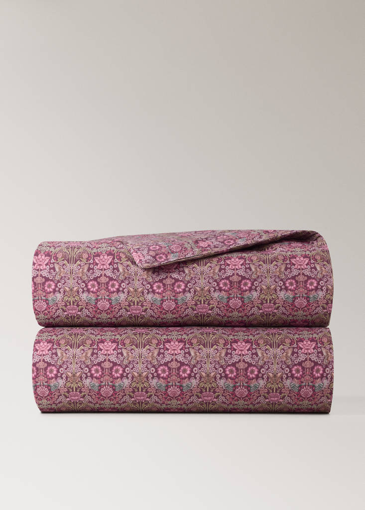 Printed floral percale cotton duvet cover for a 90 cm bed — Plum