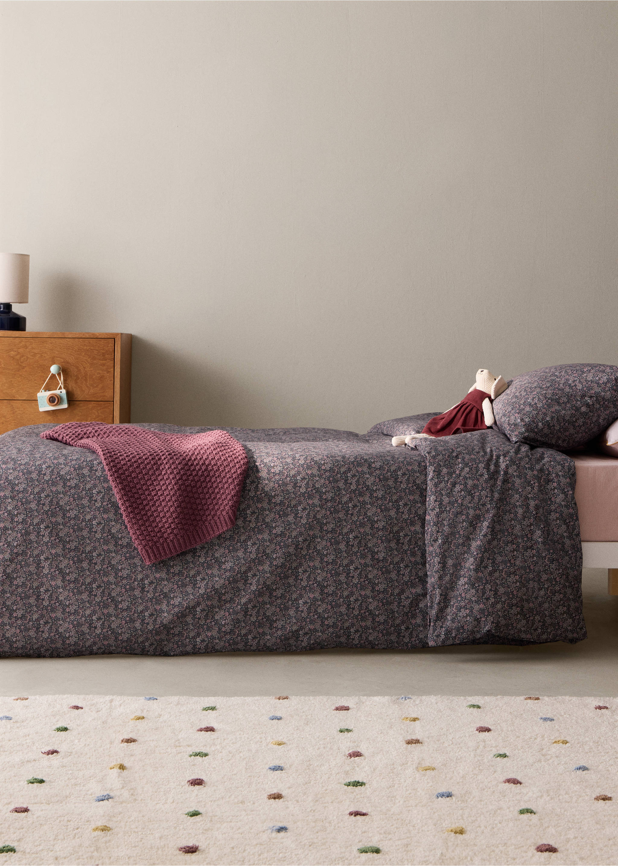100% cotton floral duvet cover for 90 cm bed - General plane, Plum. Ref: 37021531-00.