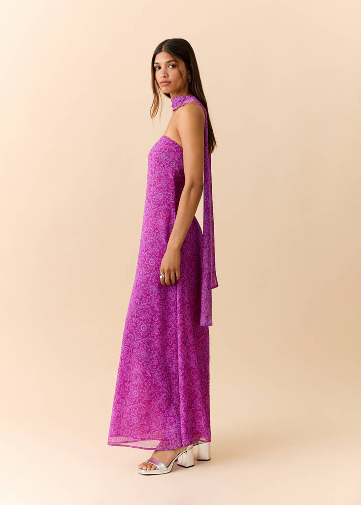 Printed dress with foulard — Pink