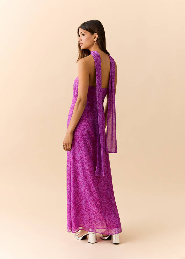 Printed dress with foulard — Pink