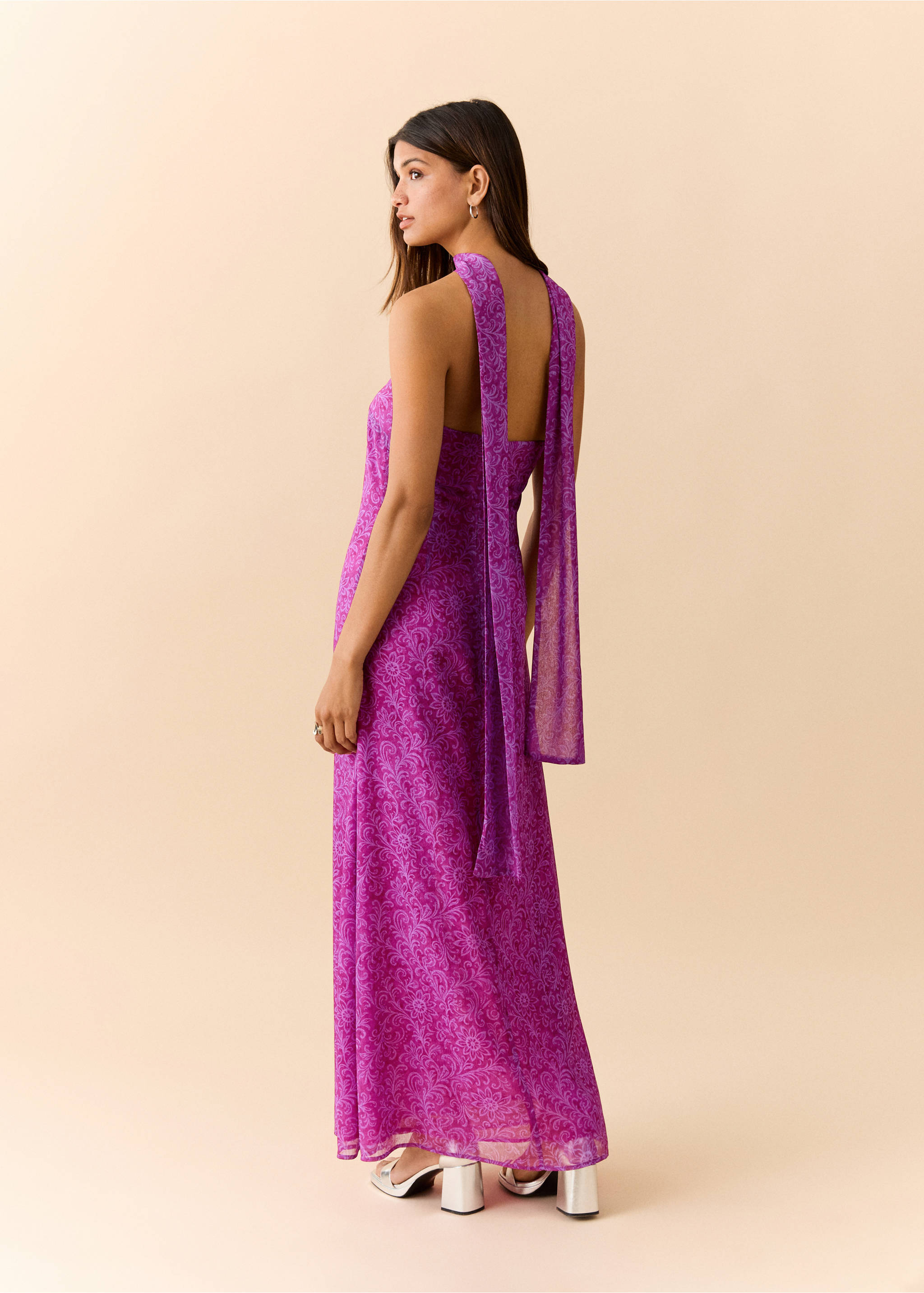 Printed dress with foulard - Reverse of the article, Pink. Ref: 37021543-00.