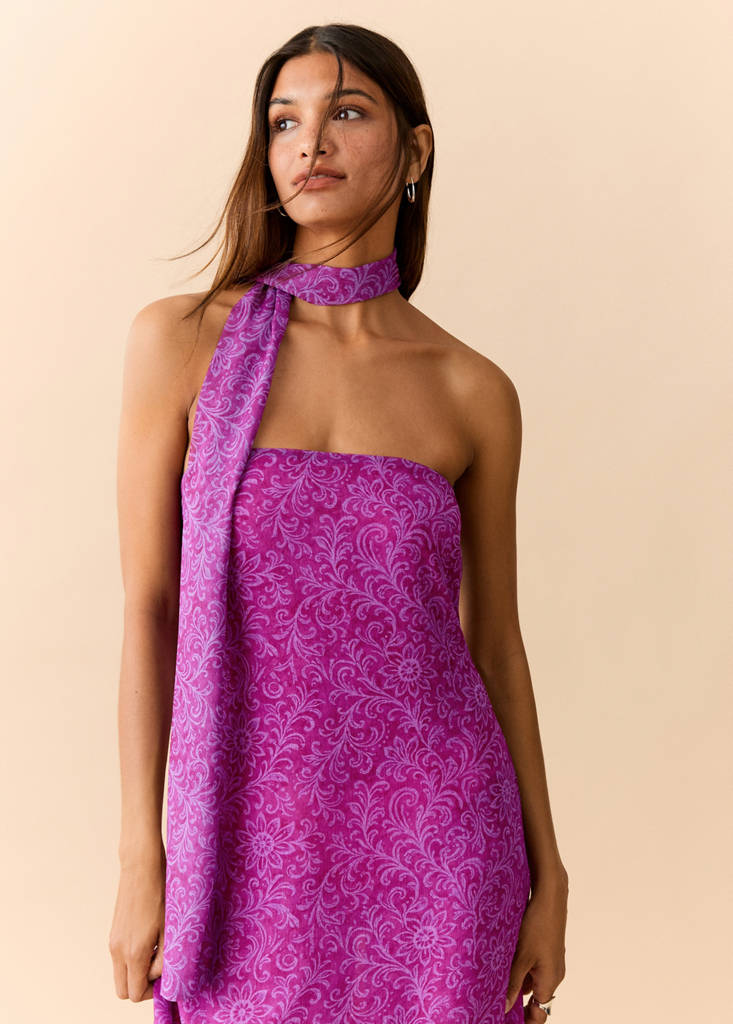 Printed dress with foulard — Pink