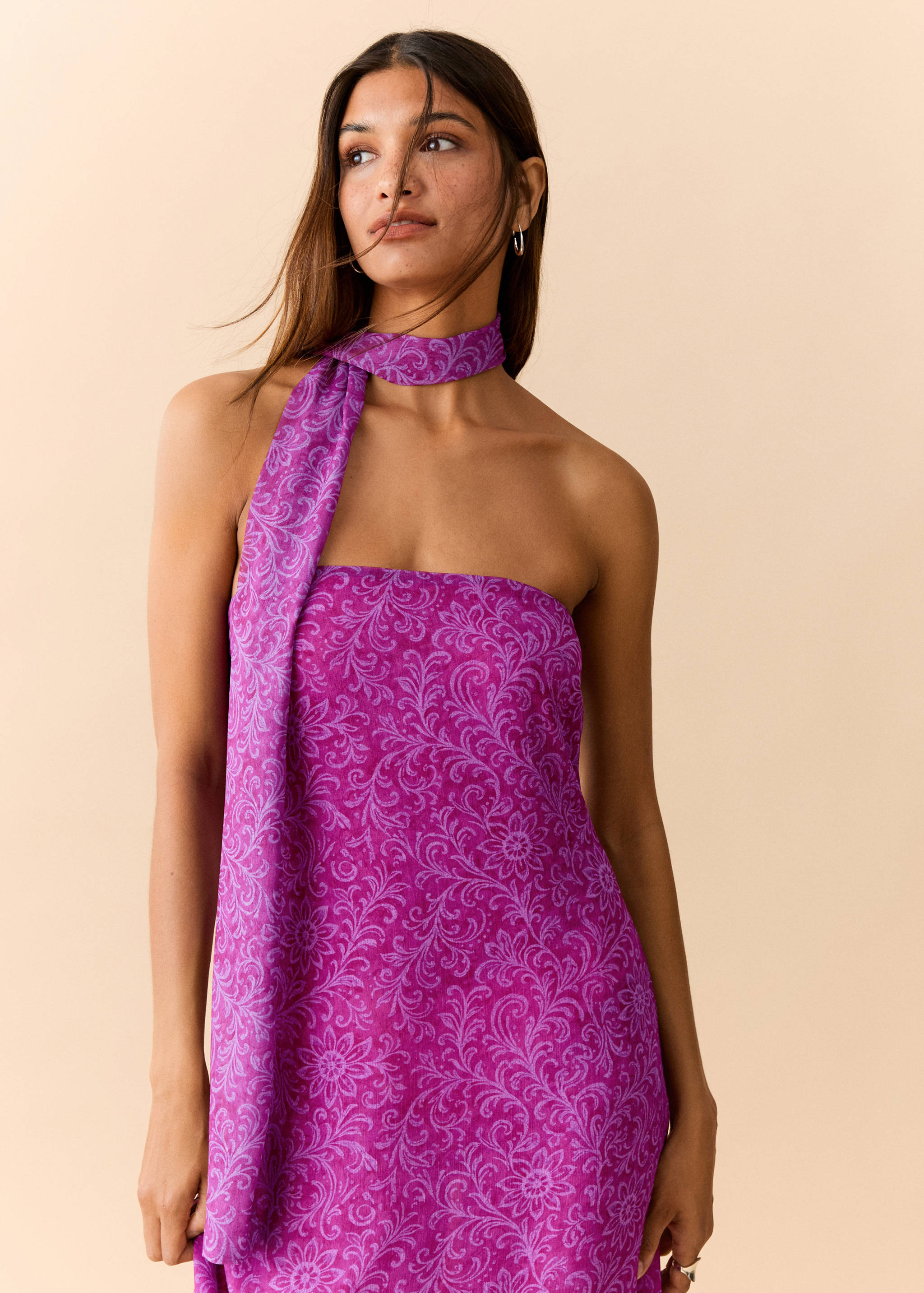 Printed dress with foulard - Details of the article 1