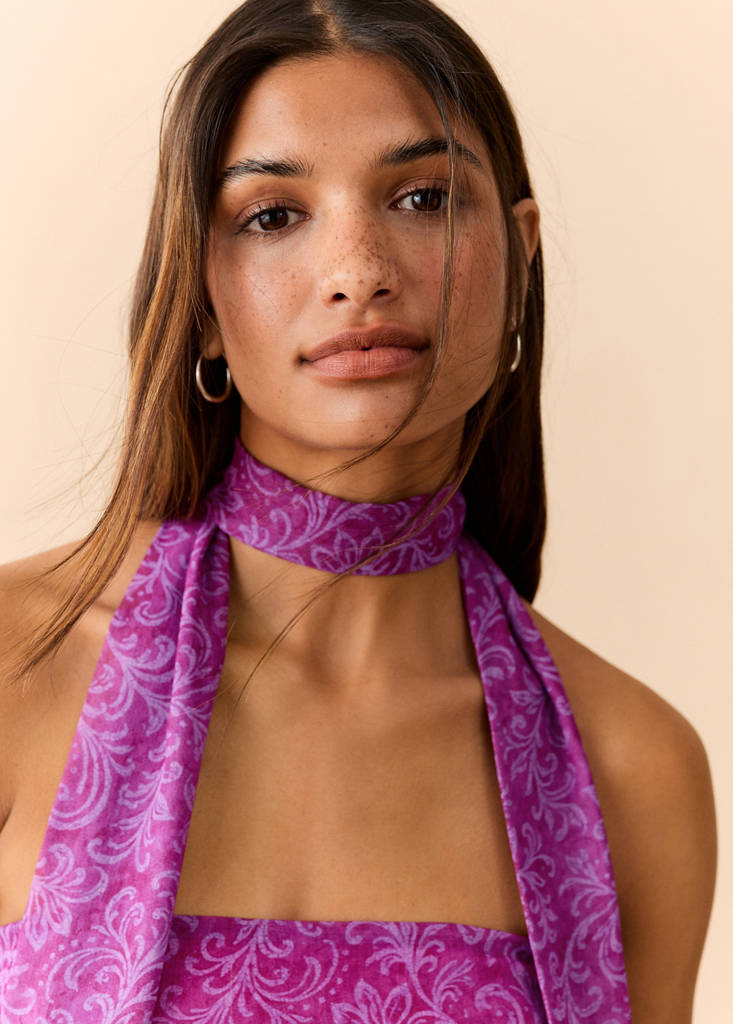 Printed dress with foulard — Pink