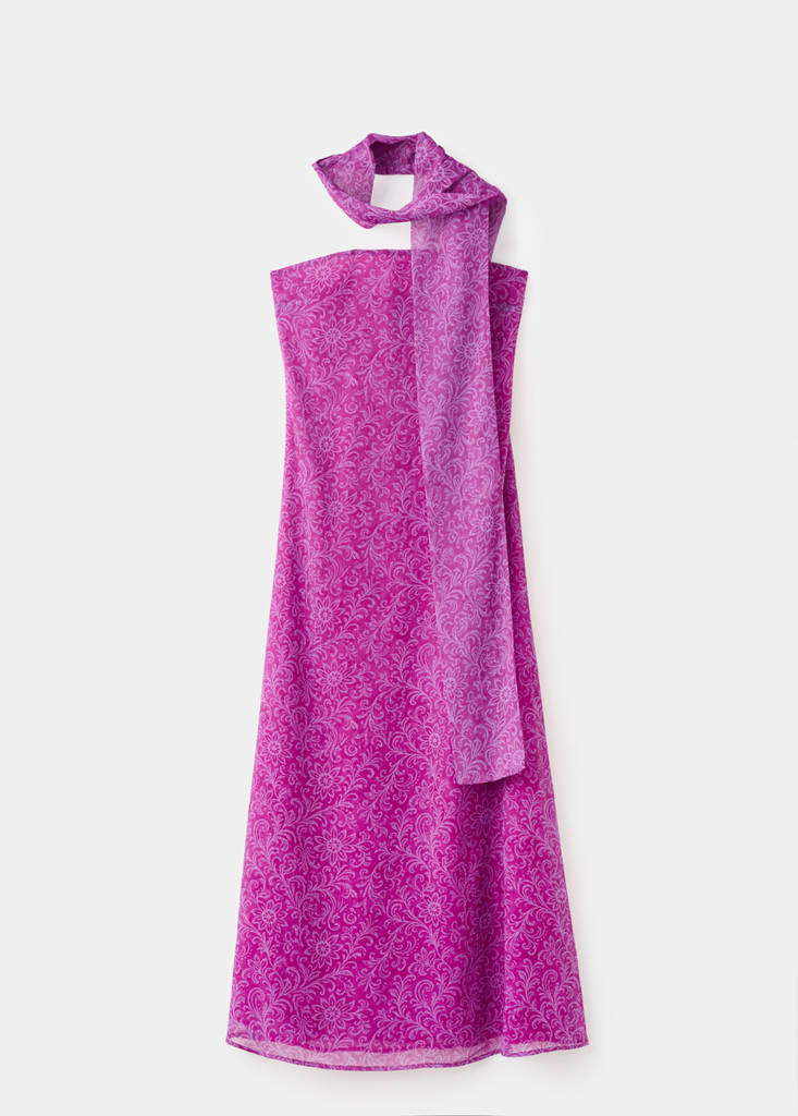 Printed dress with foulard — Pink