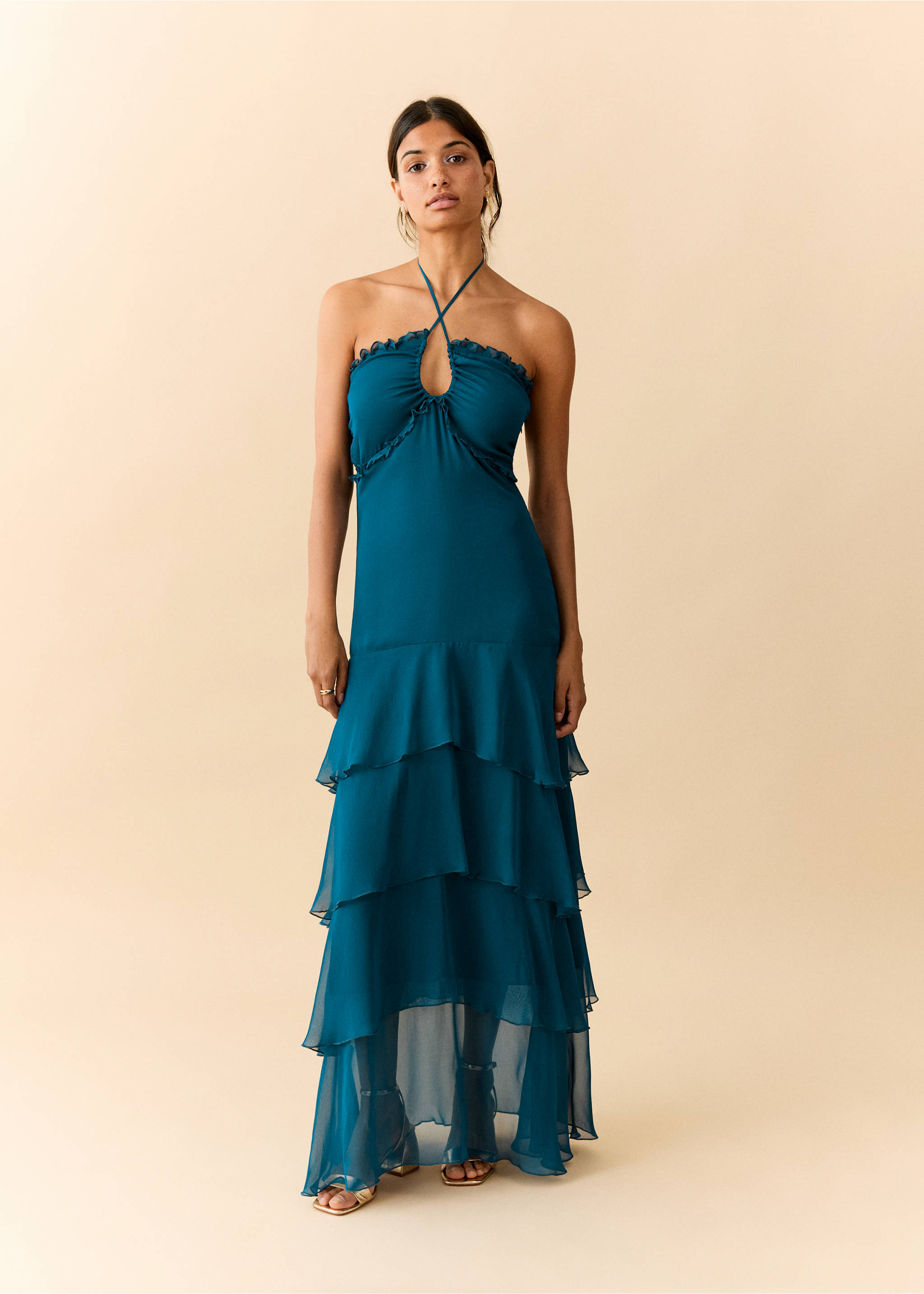 A-line dress with frills - General plane, Petrol Blue. Ref: 37021544-00.