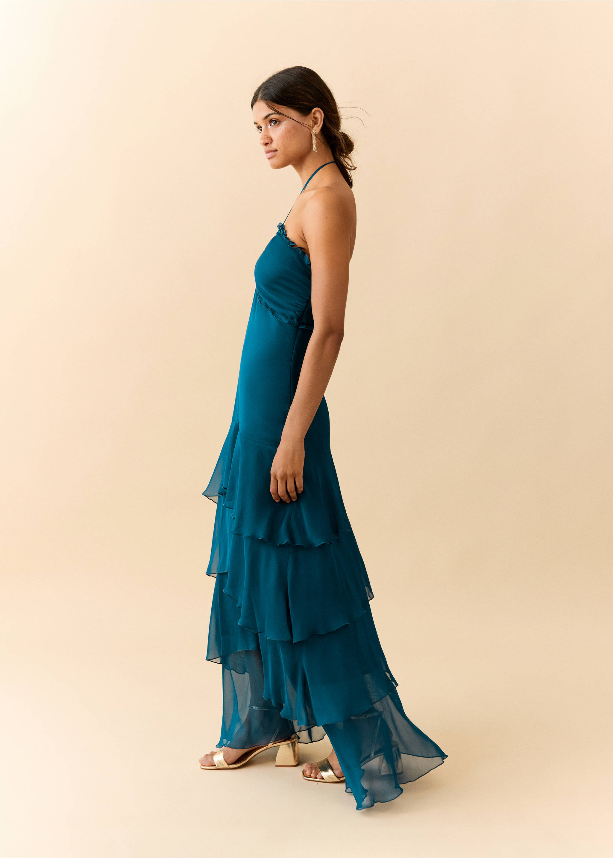A-line dress with frills - Medium plane, Petrol Blue. Ref: 37021544-00.