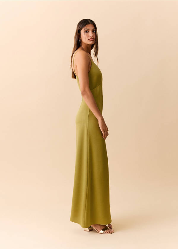 V-neck dress with spaghetti straps — Lime