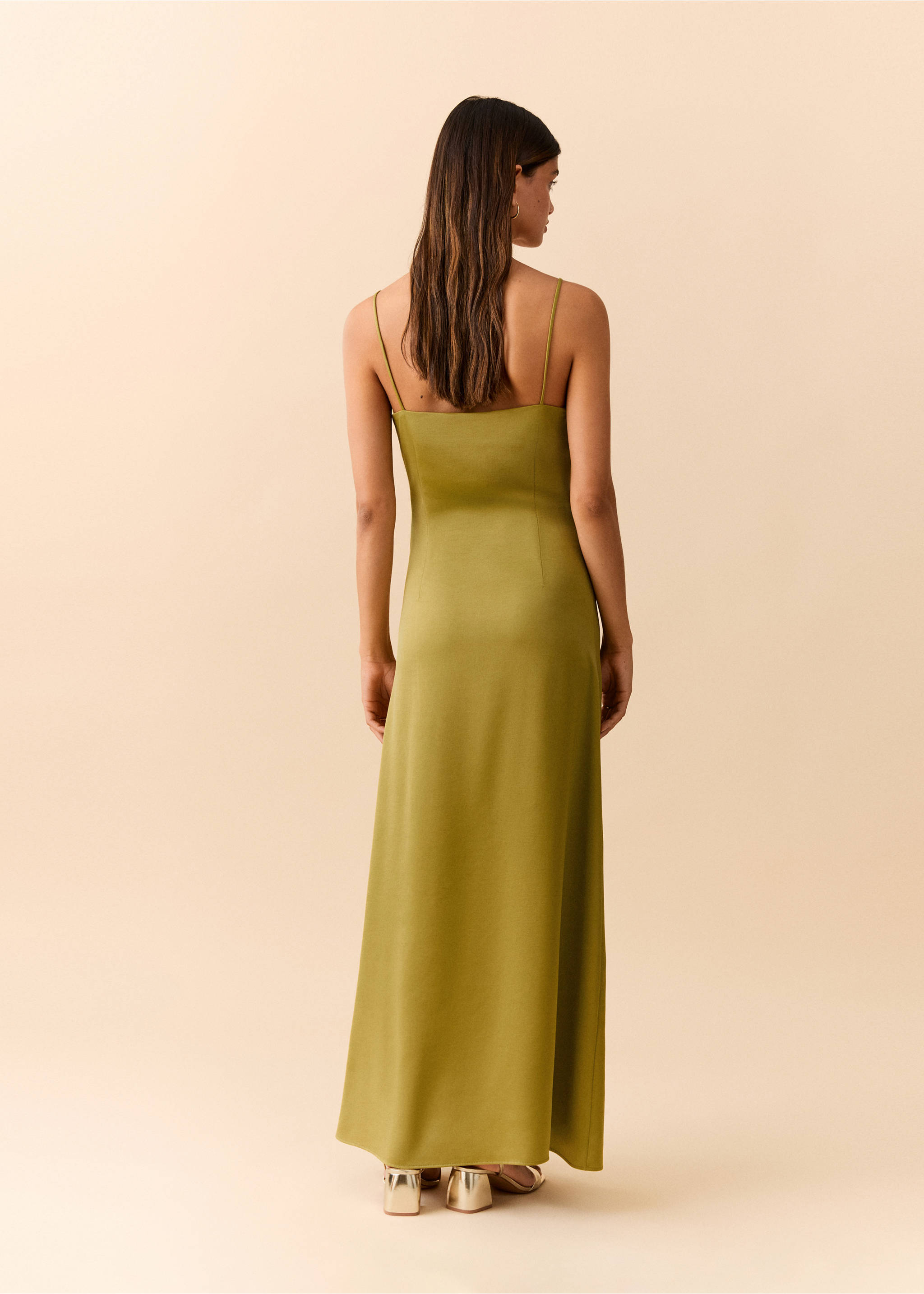 Robe à col en V avec fines bretelles - Verso de l’article, Citron vert. Ref: 37021545-00.