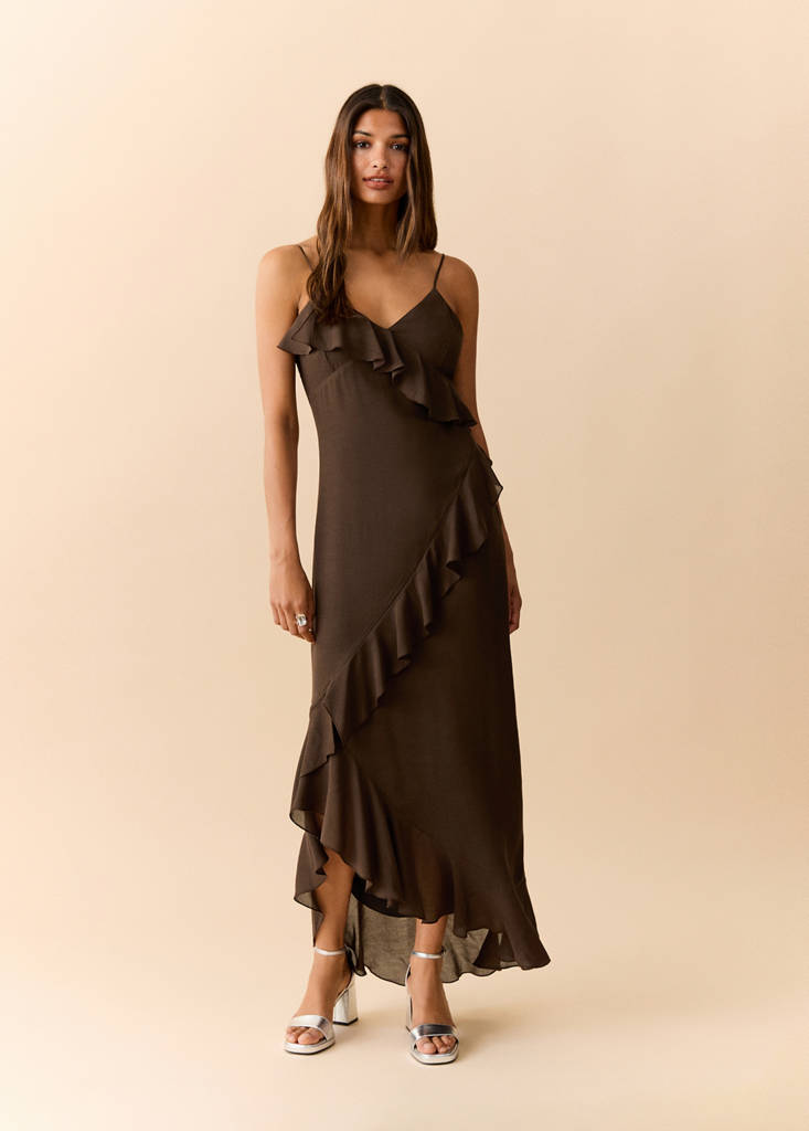 Ruffles flowy dress — Brown