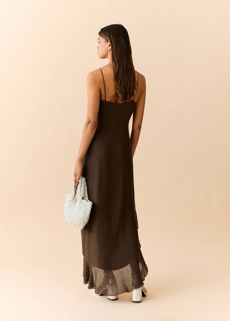 Ruffles flowy dress — Brown