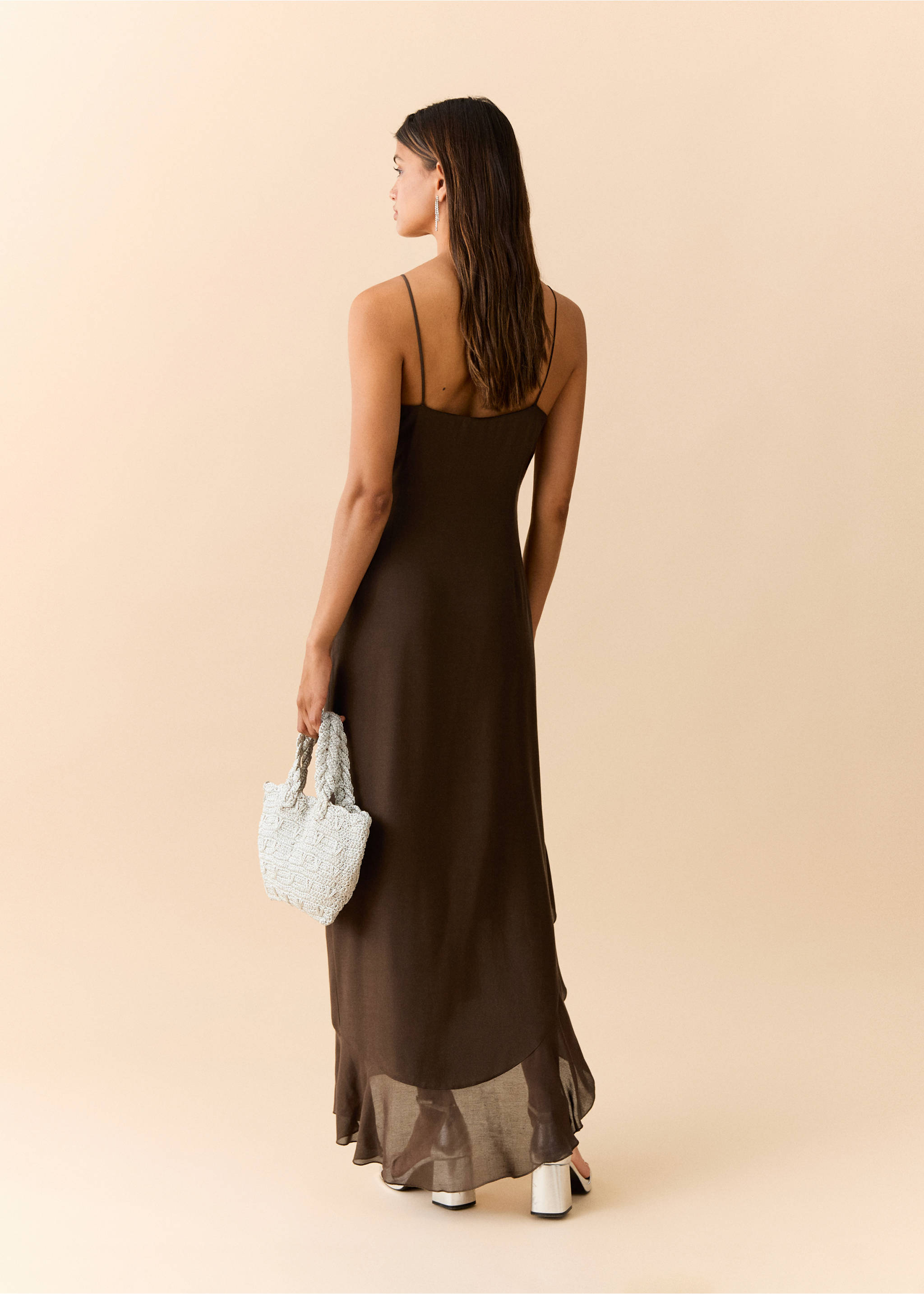 Ruffle dress with thin straps - Reverse of the article, Brown. Ref: 37021546-00.