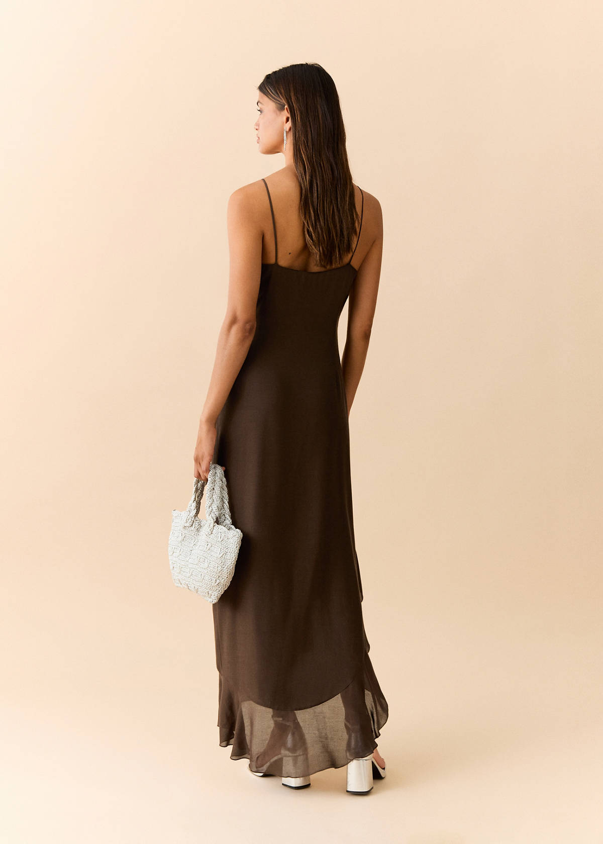 Ruffle dress with thin straps — Brown