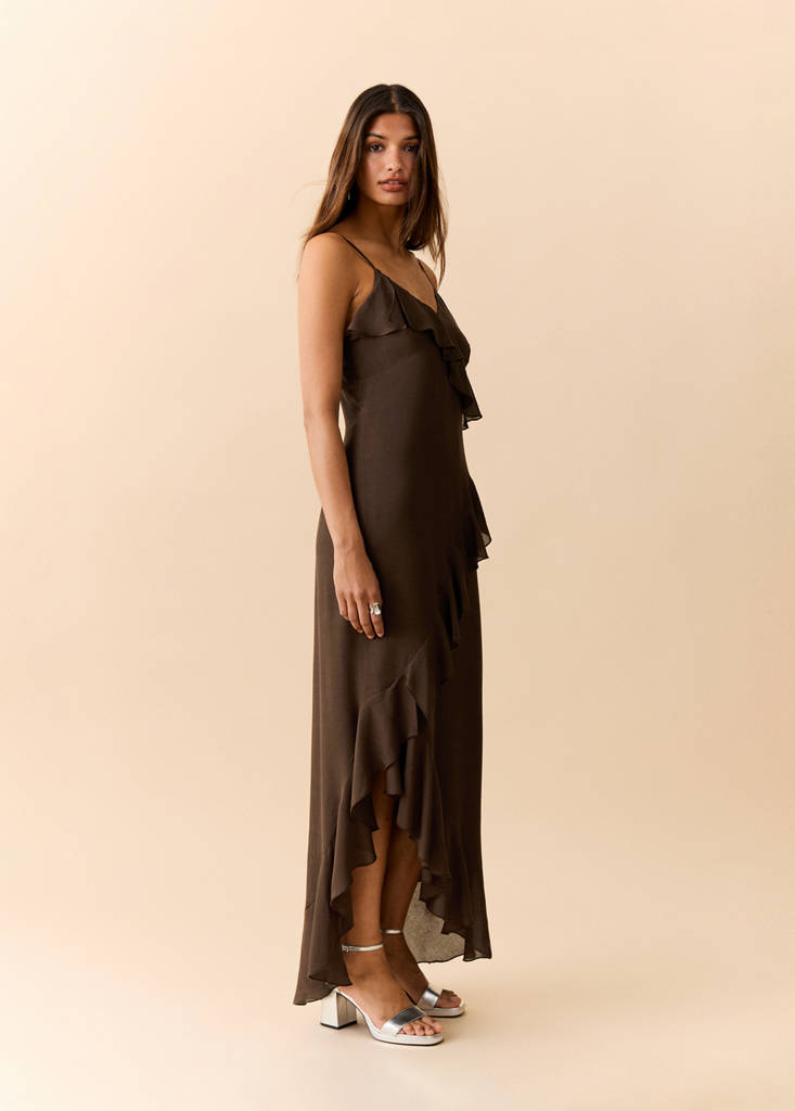 Ruffles flowy dress — Brown