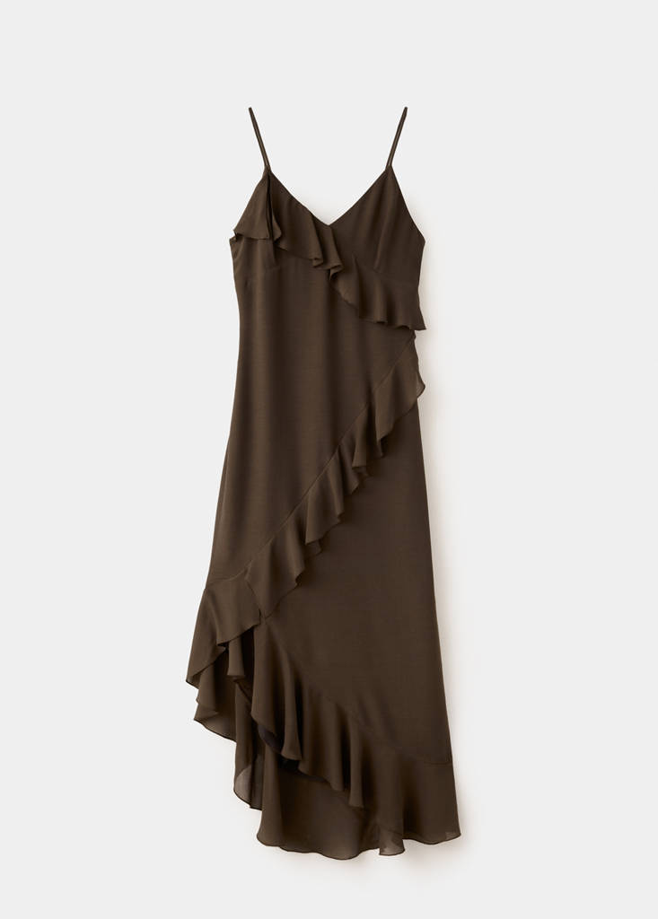 Ruffles flowy dress — Brown
