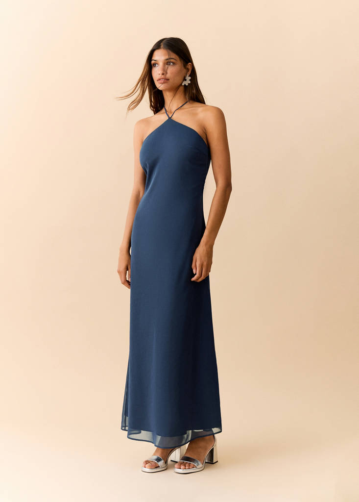 Halter neck dress with spaghetti straps — Navy
