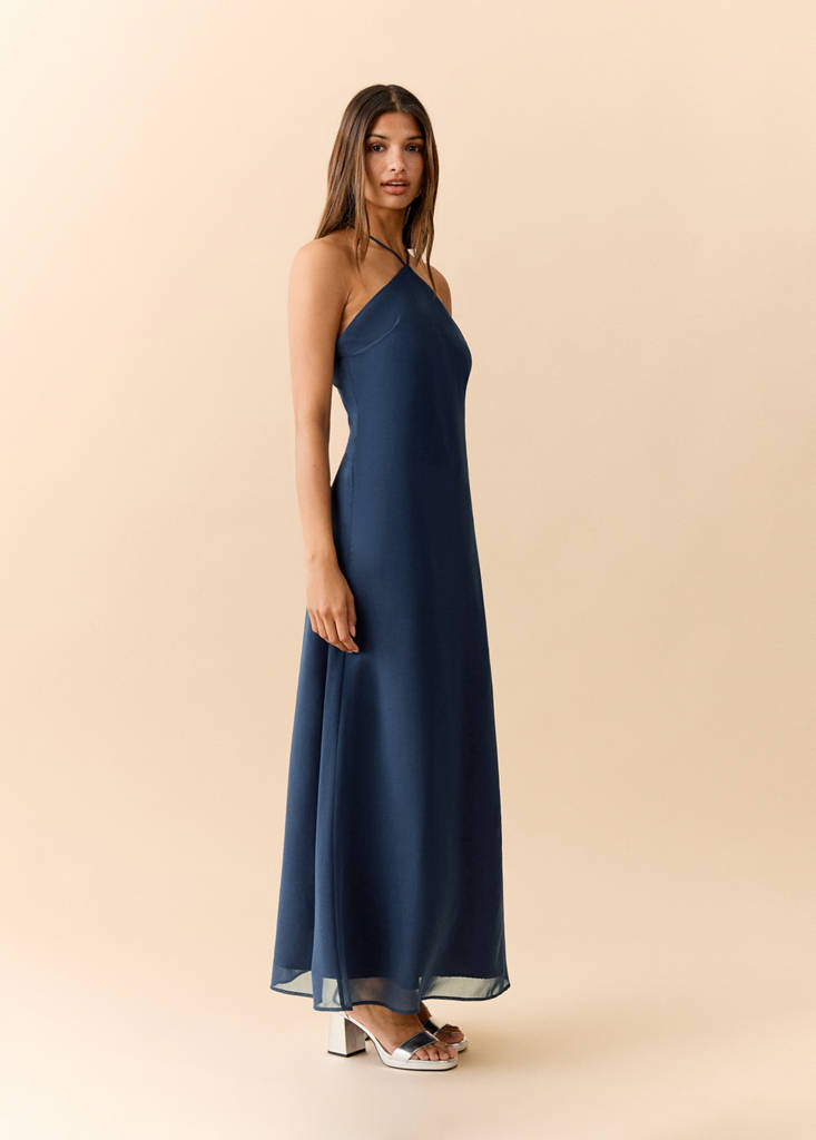Halter neck dress with spaghetti straps — Navy